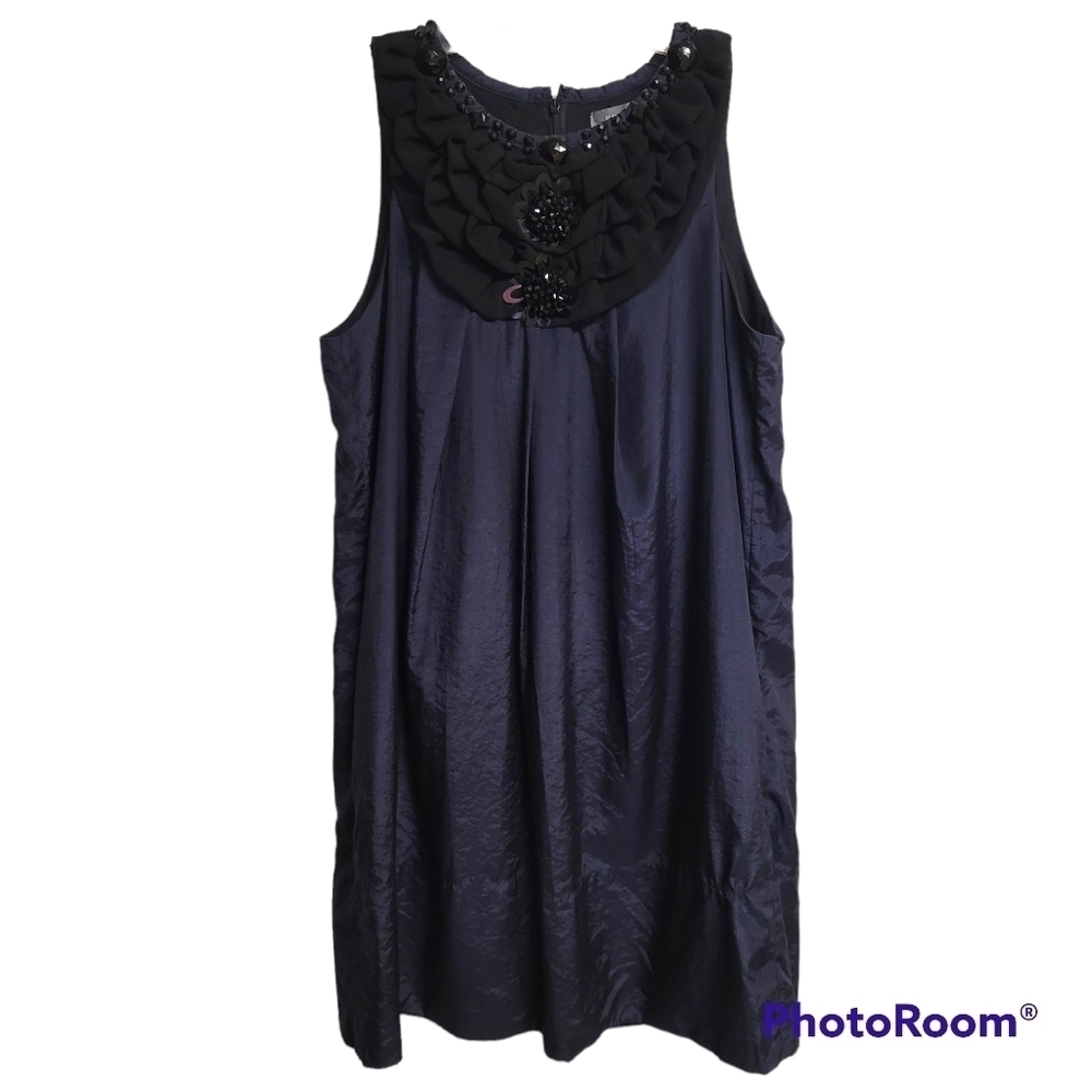 MM Couture By Miss Me Navy Blue Black Floral Beaded Sleeveless Cocktail Dress‎ M